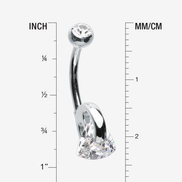 Detail View 1 of 14 Karat White Gold Triangle Gem Huggie Prong Belly Button Ring-Clear Gem